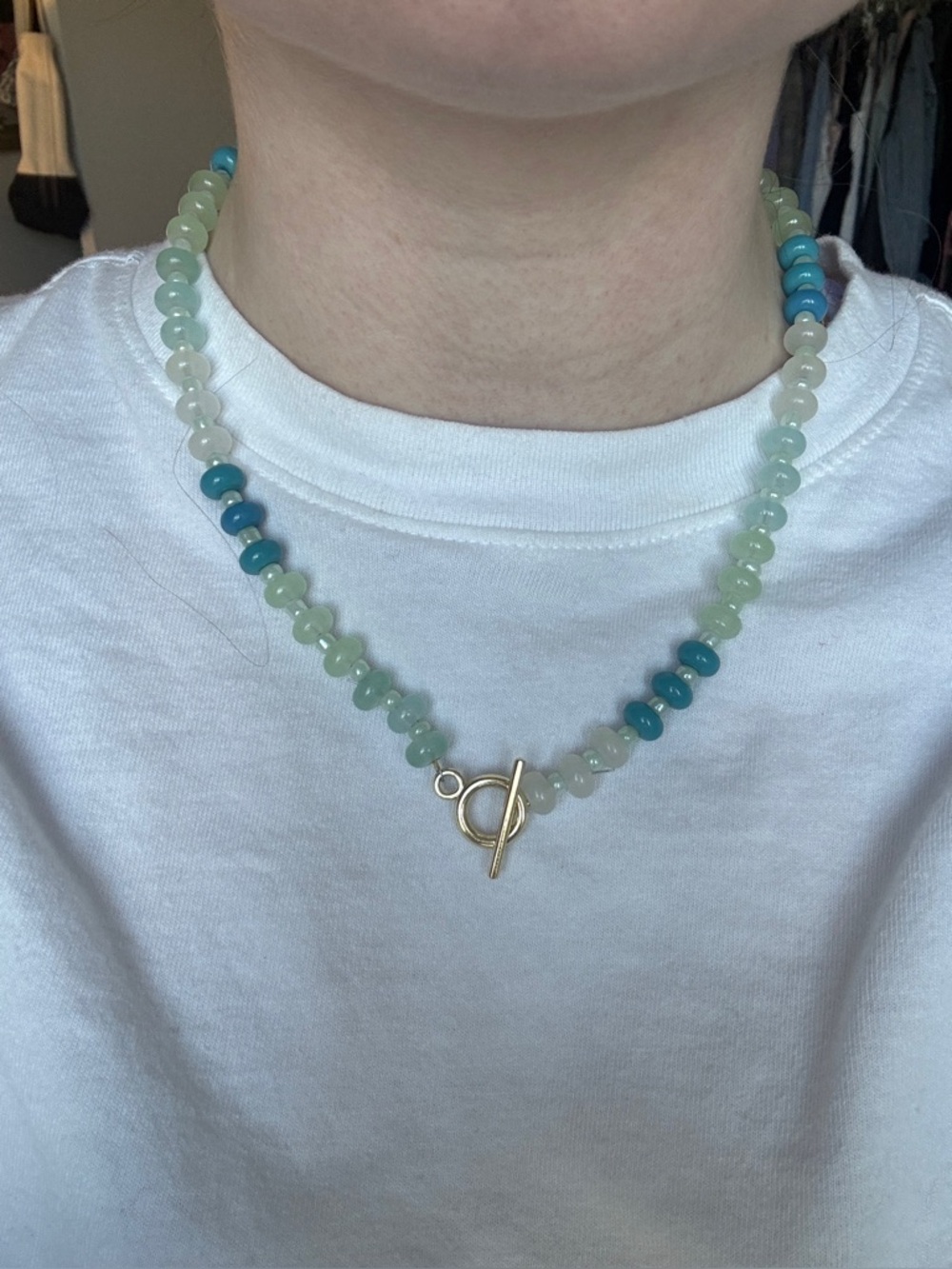Beaded Toggle Necklace in Seafoam and Teal